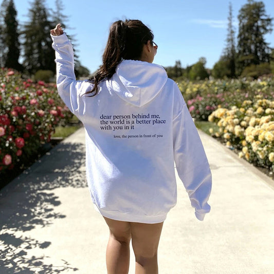 Dear Person Behind Me Printed Kangaroo Pocket Drawstring Hoodie