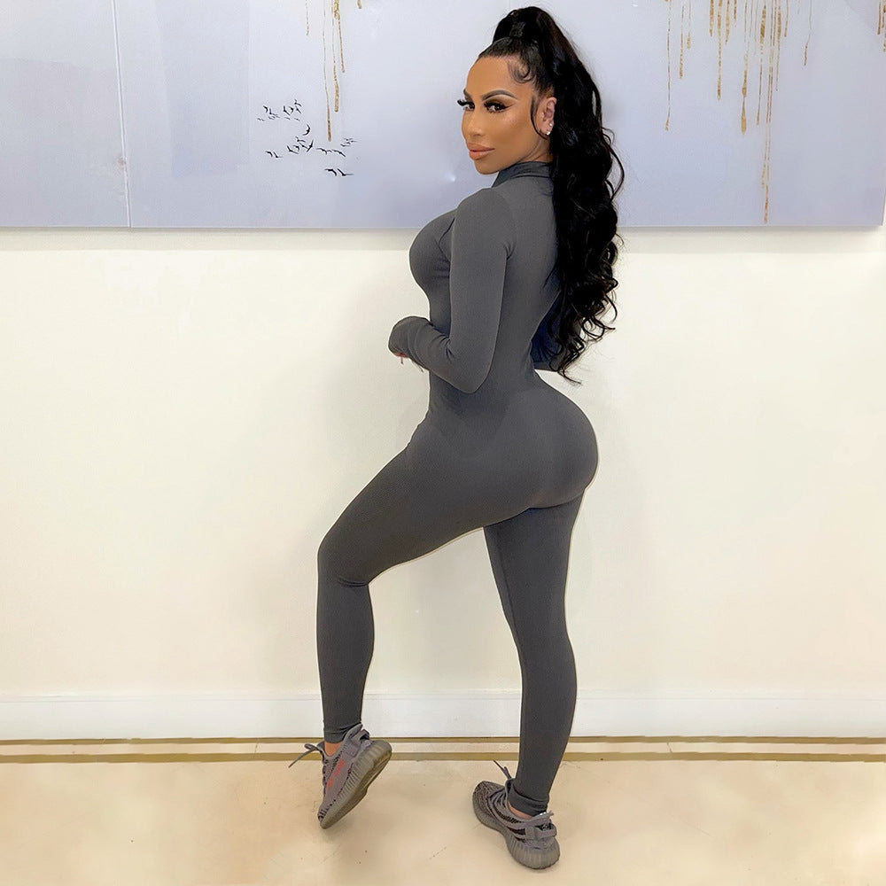Sports And Leisure Tight-Fitting Long-Sleeved Women Jumpsuit