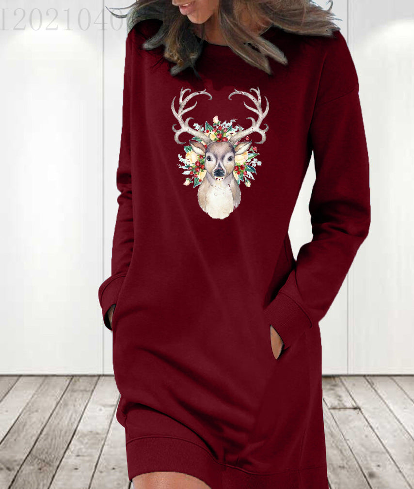 Loose Round Neck Drop Shoulder Long Sleeve Dress