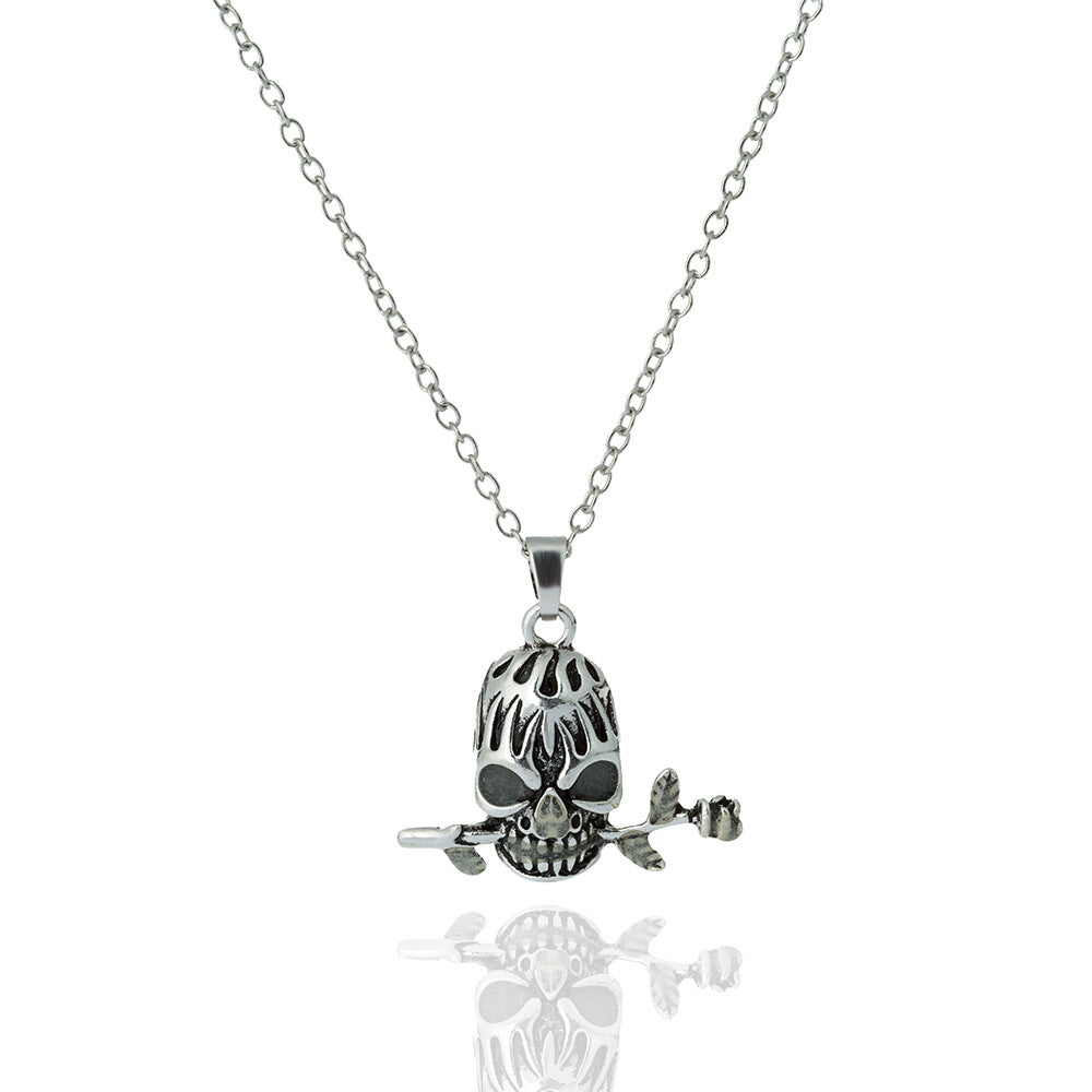 Women's Fashion Personalized Skull Shape Rose Pendant Necklace