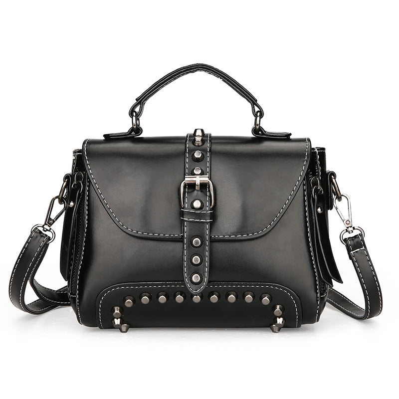 Retro oil leather rivet handbags