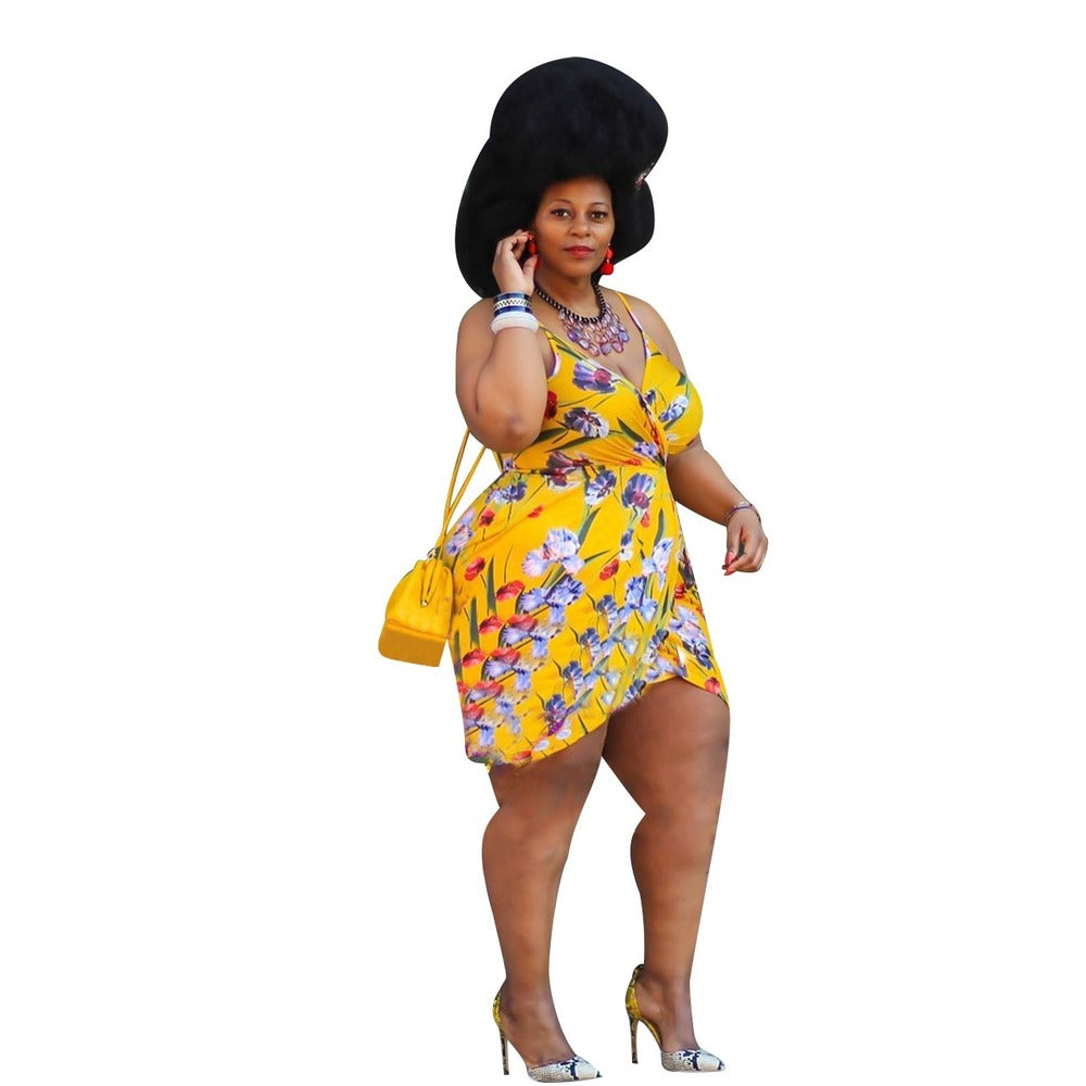 Pleated print strap dress