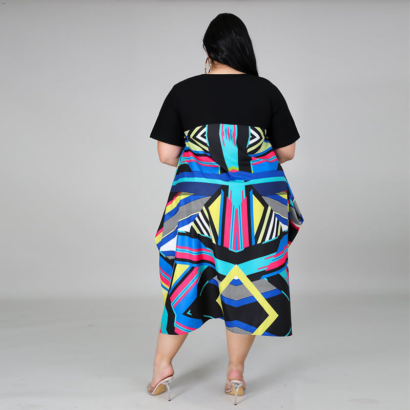 Stitching Print Fashion Dress
