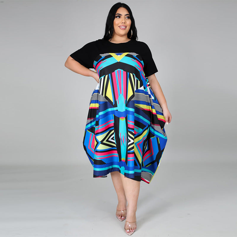 Stitching Print Fashion Dress