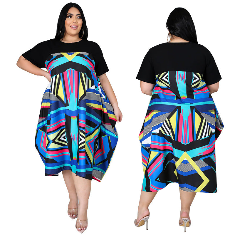 Stitching Print Fashion Dress