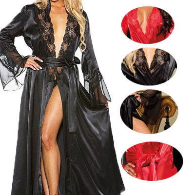 European and American hot style ice silk long skirt bathrobe nightdress women