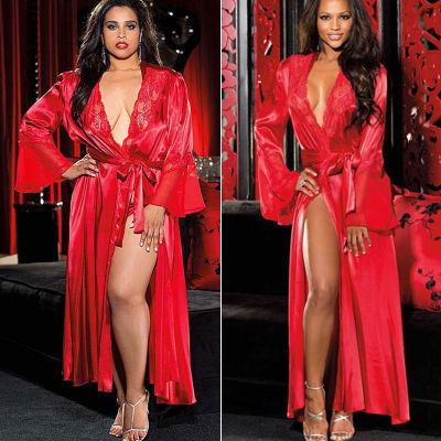 European and American hot style ice silk long skirt bathrobe nightdress women