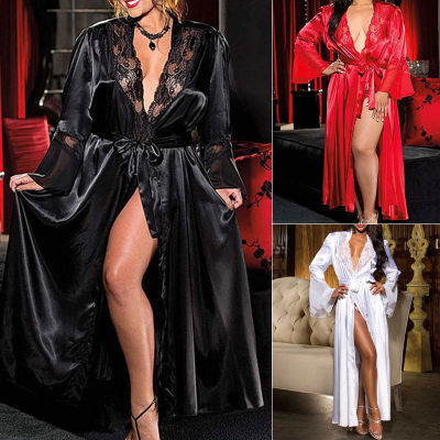 European and American hot style ice silk long skirt bathrobe nightdress women