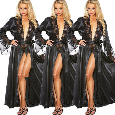 European and American hot style ice silk long skirt bathrobe nightdress women