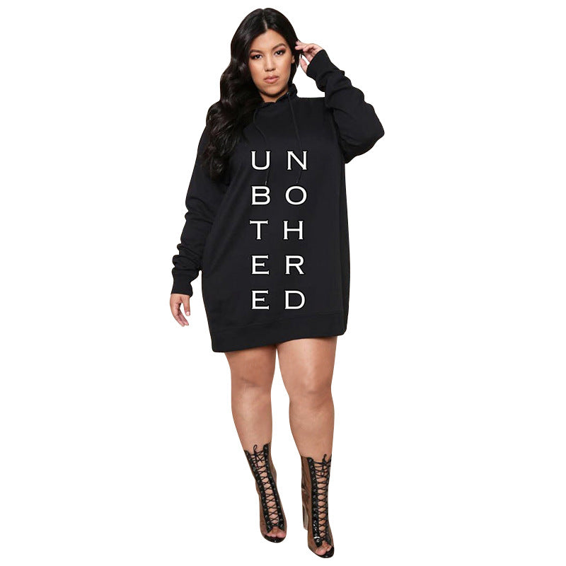 Women Letter Print Hoodie Loose Mini Dress Sweat Suits