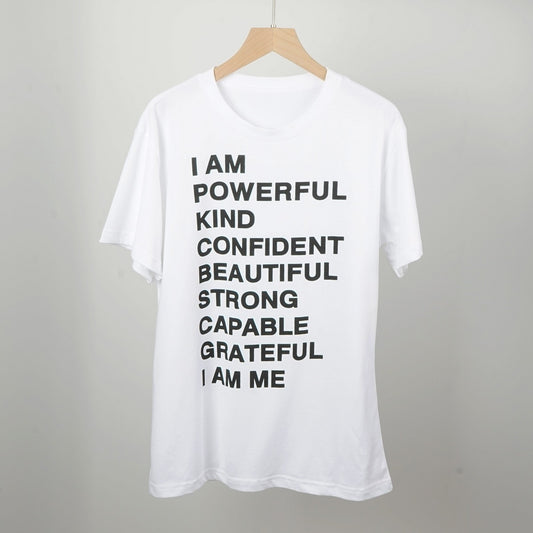 Women Shirt Letter Print O-Neck Cotton