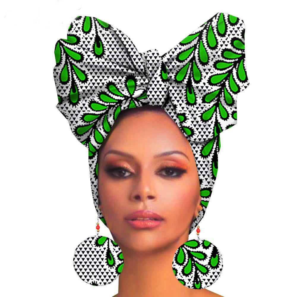 Fashion Printed Cotton Turban Exaggerated Earrings