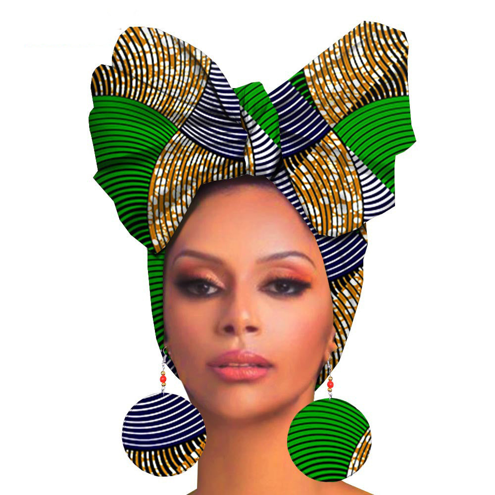 Fashion Printed Cotton Turban Exaggerated Earrings