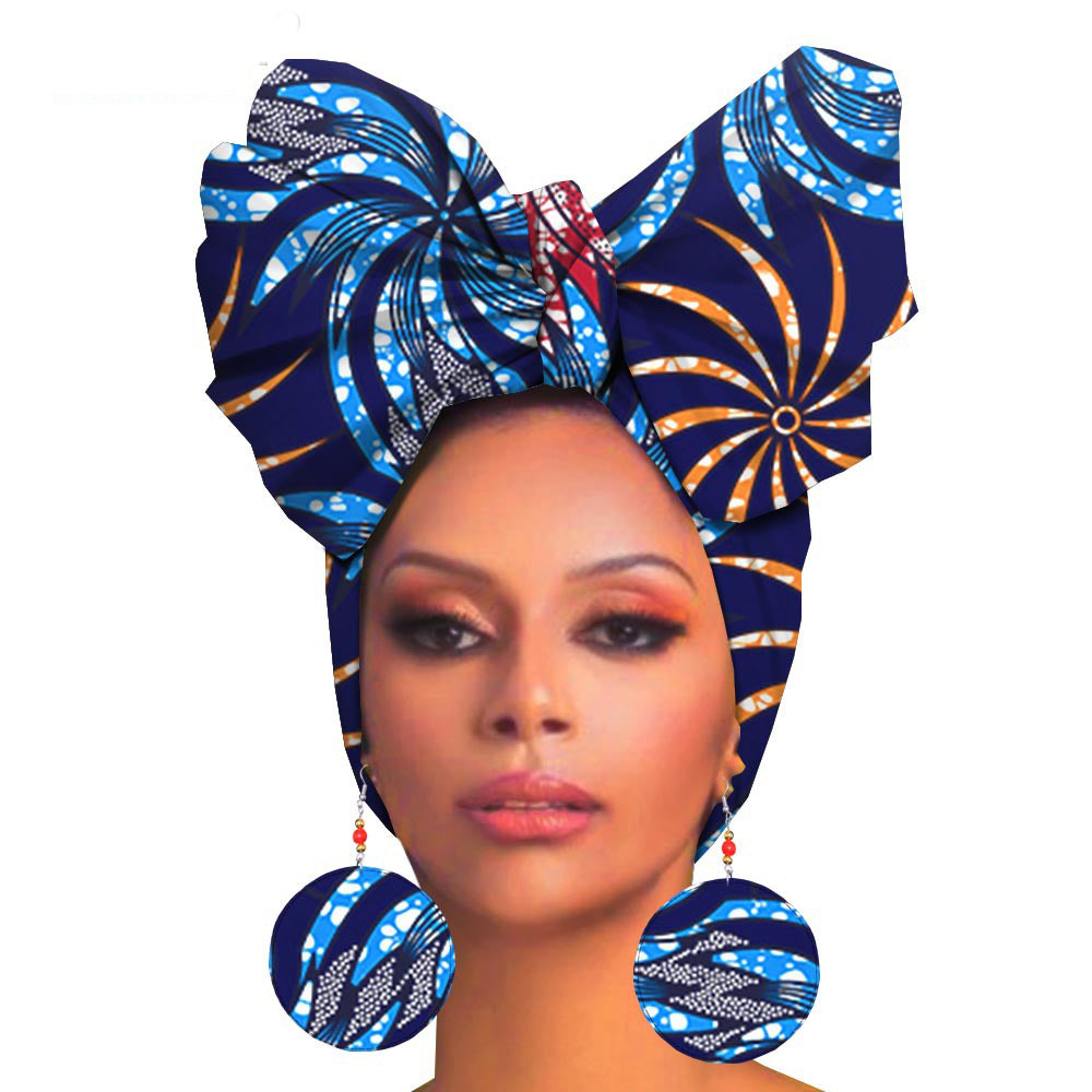 Fashion Printed Cotton Turban Exaggerated Earrings