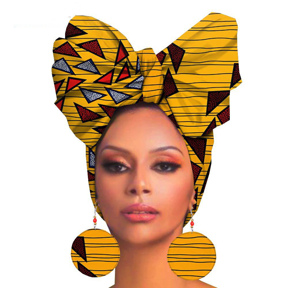 Fashion Printed Cotton Turban Exaggerated Earrings
