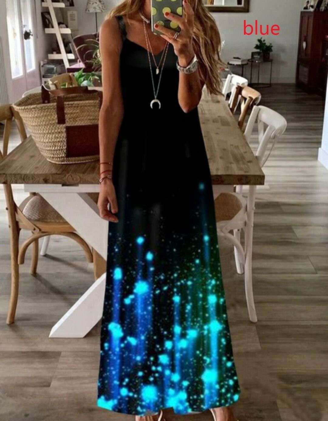 Luminous Print Suspender Dress