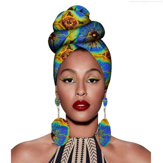 African Headscarves And Earrings 2 Piece Headwrap