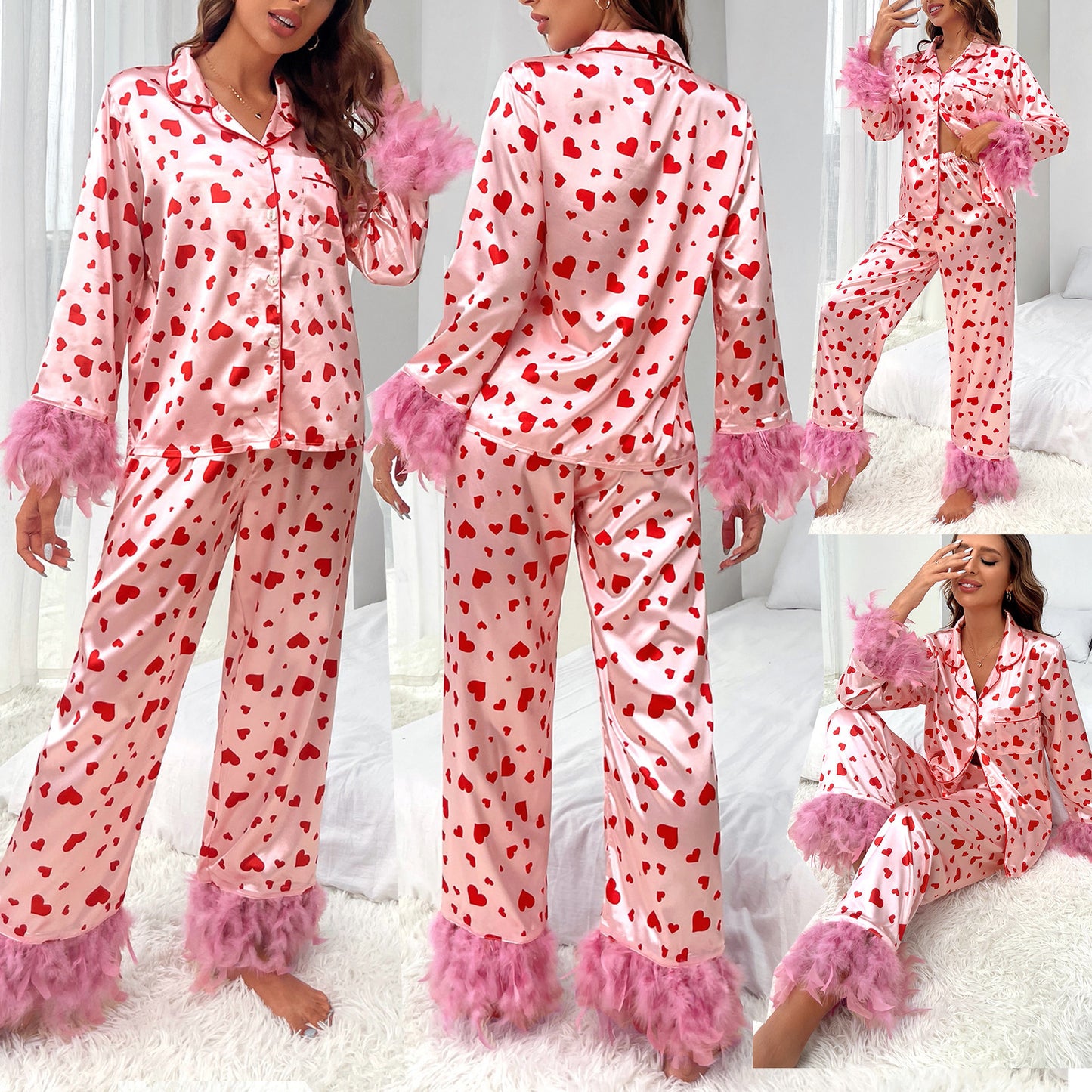 Valentine's Day Sweet Loving Heart Printed Casual Suit Pajamas
