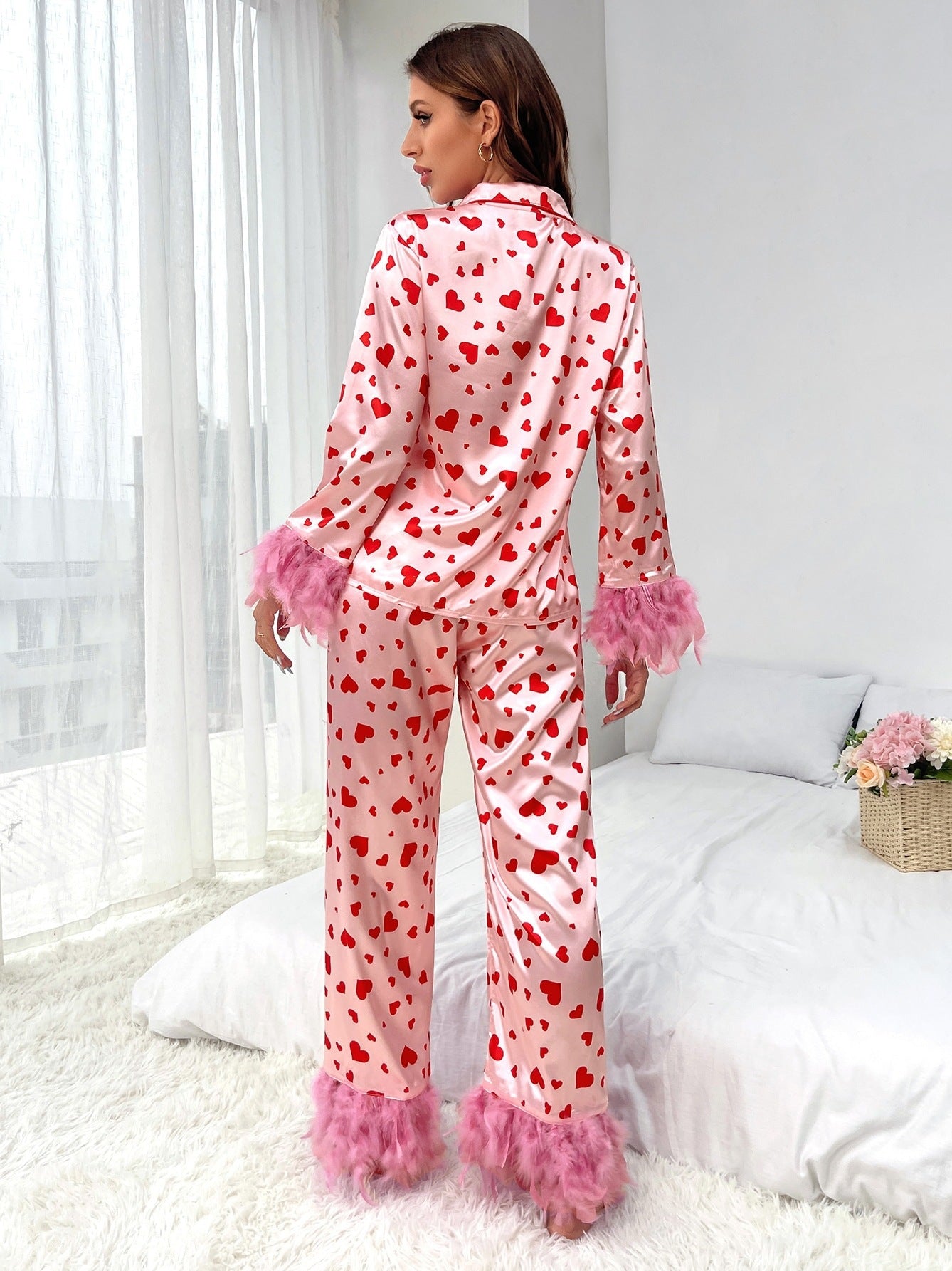Valentine's Day Sweet Loving Heart Printed Casual Suit Pajamas