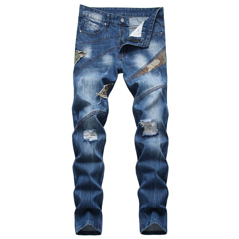 Fan Stitching Ripped Jeans