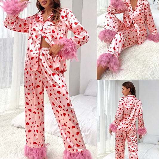 Valentine's Day Sweet Loving Heart Printed Casual Suit Pajamas