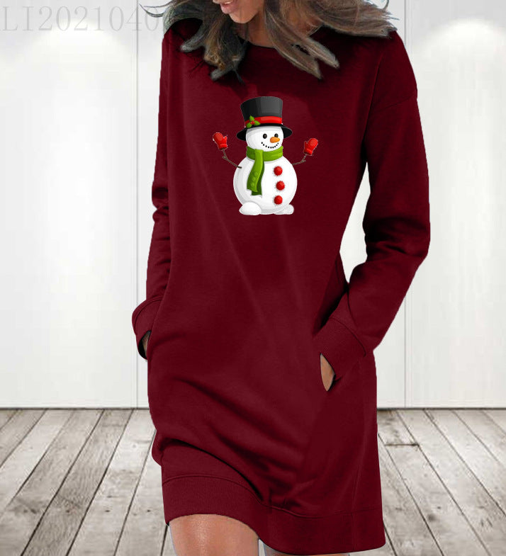 Loose Round Neck Drop Shoulder Long Sleeve Dress