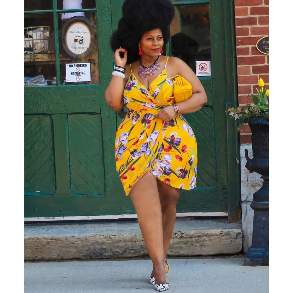 Pleated print strap dress