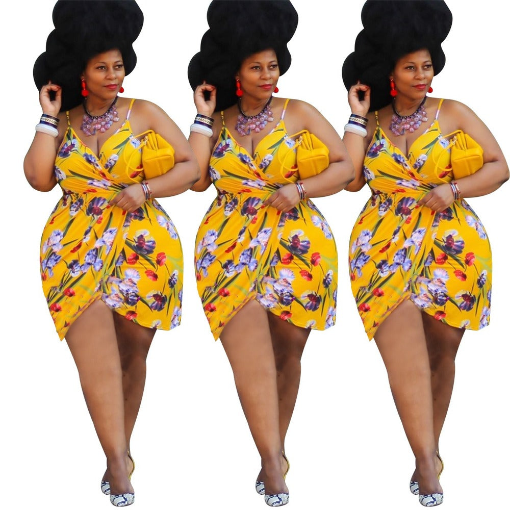 Pleated print strap dress