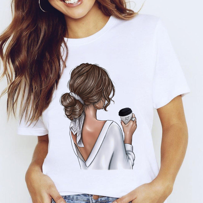 Travel Vacation Girl Fashion Print T-shirt Short Sleeve