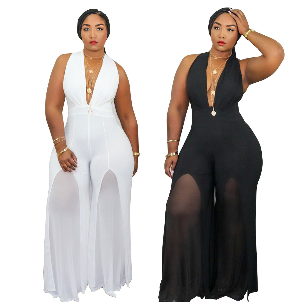 Topless Solid Color Chiffon Women Jumpsuit