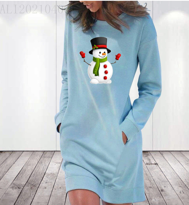 Loose Round Neck Drop Shoulder Long Sleeve Dress