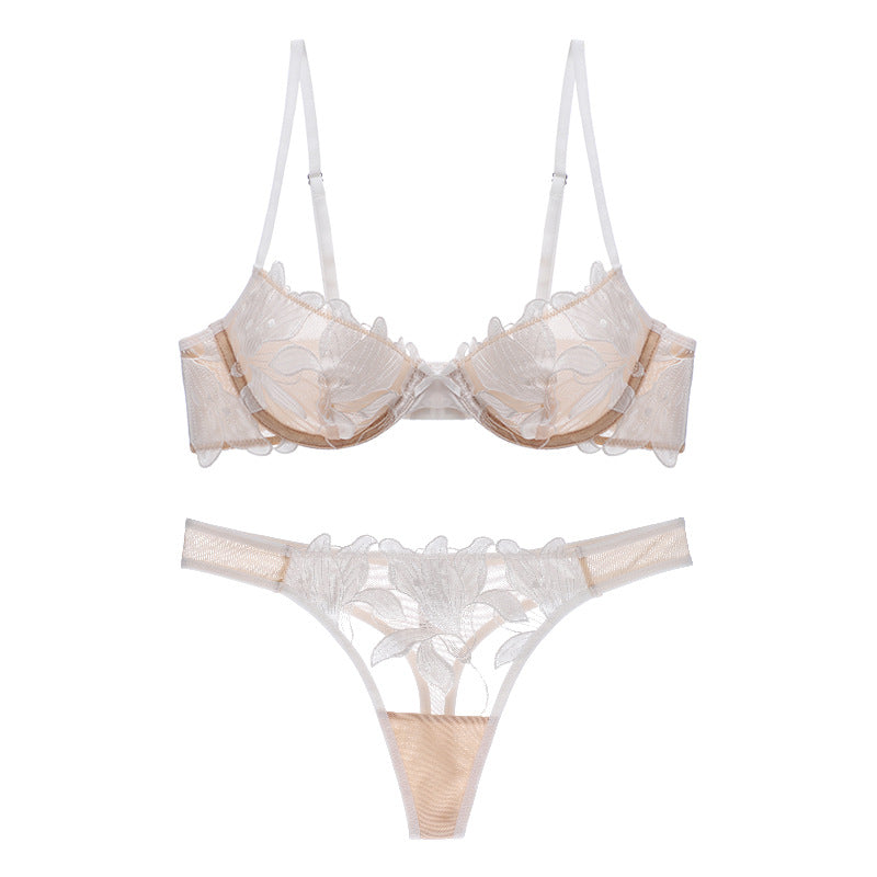 Flower Embroidered Bra and Panty Set