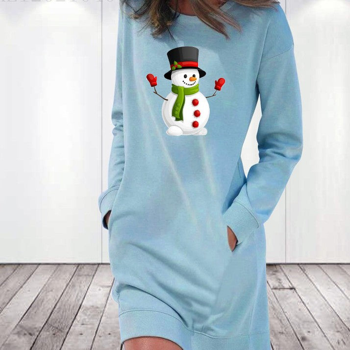 Loose Round Neck Drop Shoulder Long Sleeve Dress