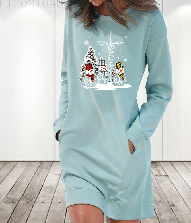 Loose Round Neck Drop Shoulder Long Sleeve Dress