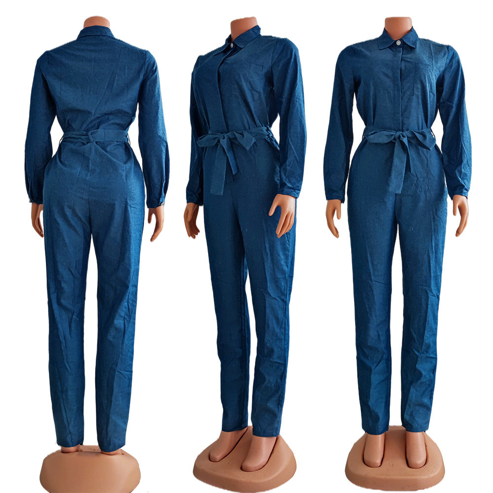 New Style Ladies Denim Overalls With Shirt With Belt