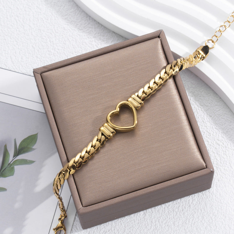 Simple Hollow Heart Titanium Steel Bracelet