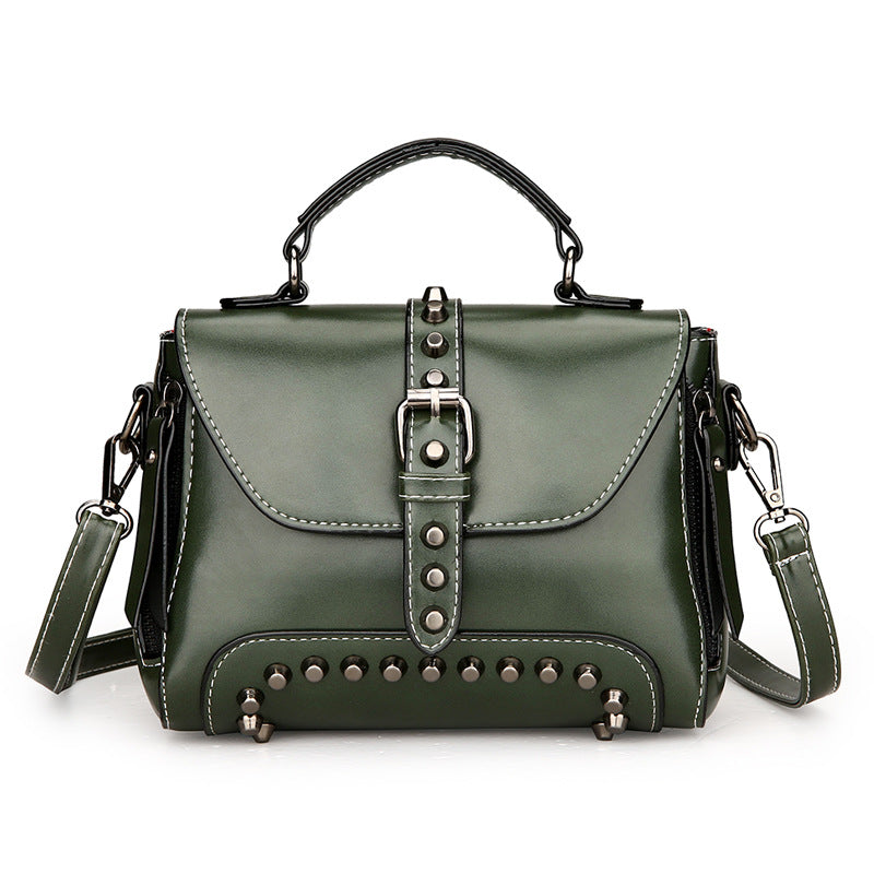 Retro oil leather rivet handbags