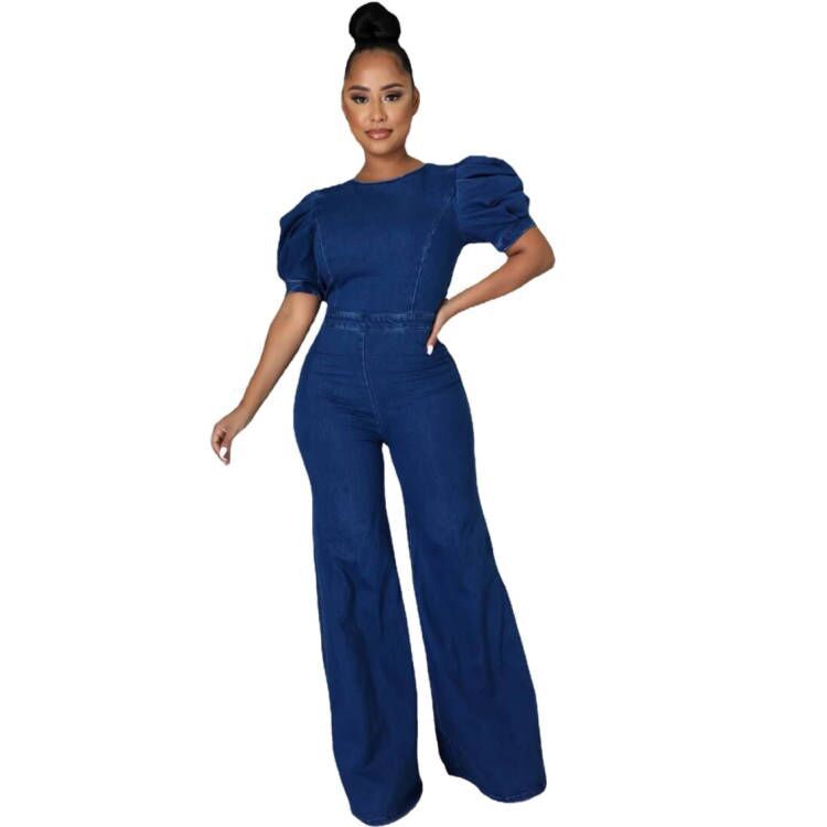 Women's Puff Sleeves Cutout Zip Crew Neck
