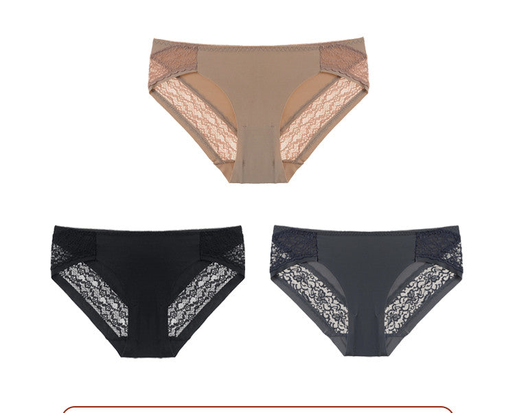One Piece Ice Silk And Lace Low-waist Underwear