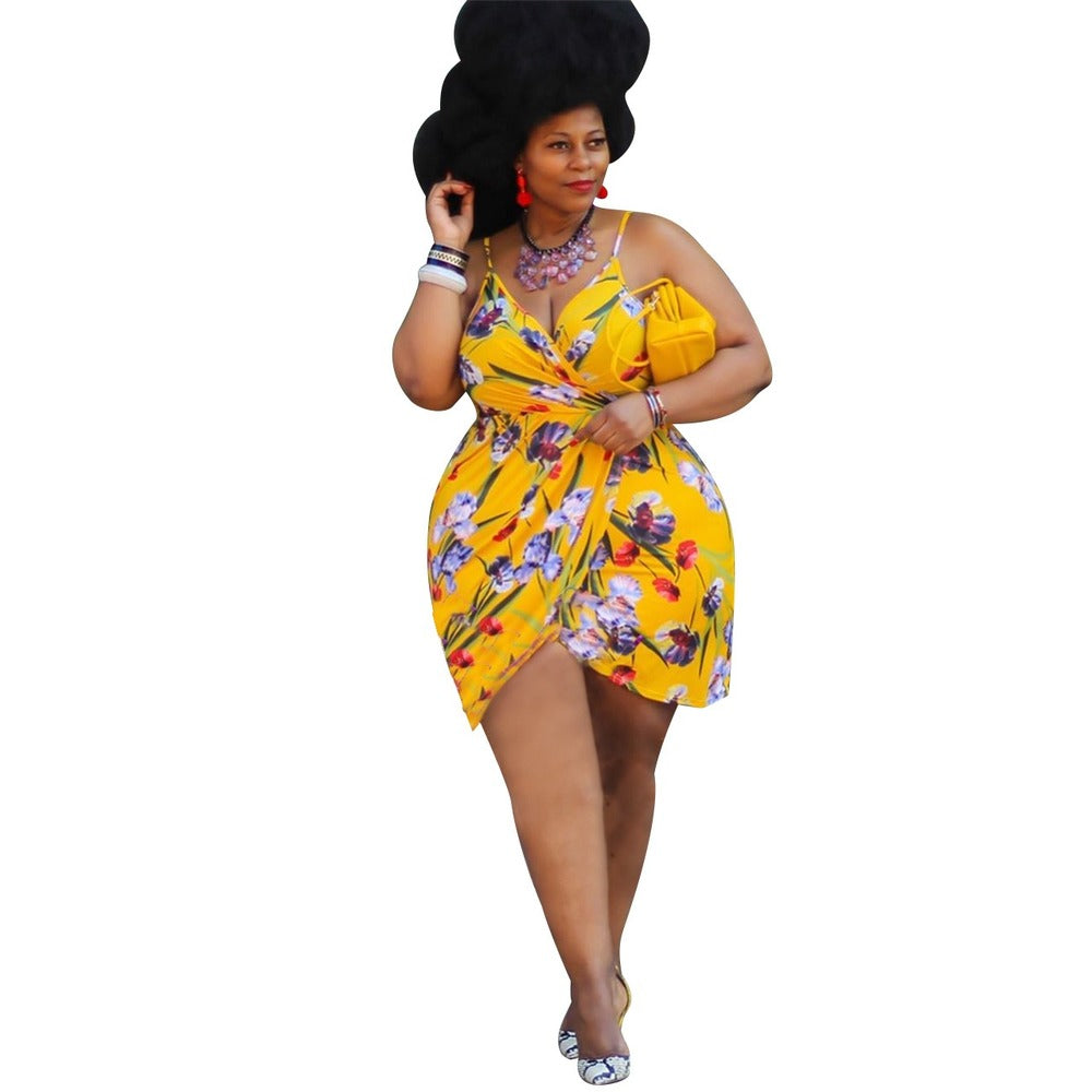 Pleated print strap dress