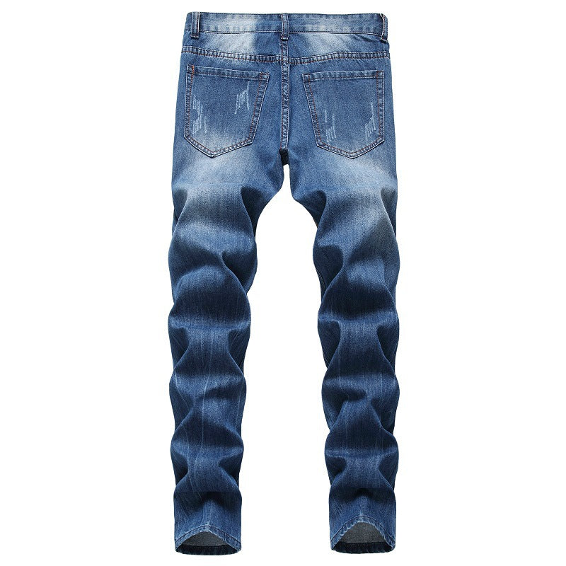 Fan Stitching Ripped Jeans
