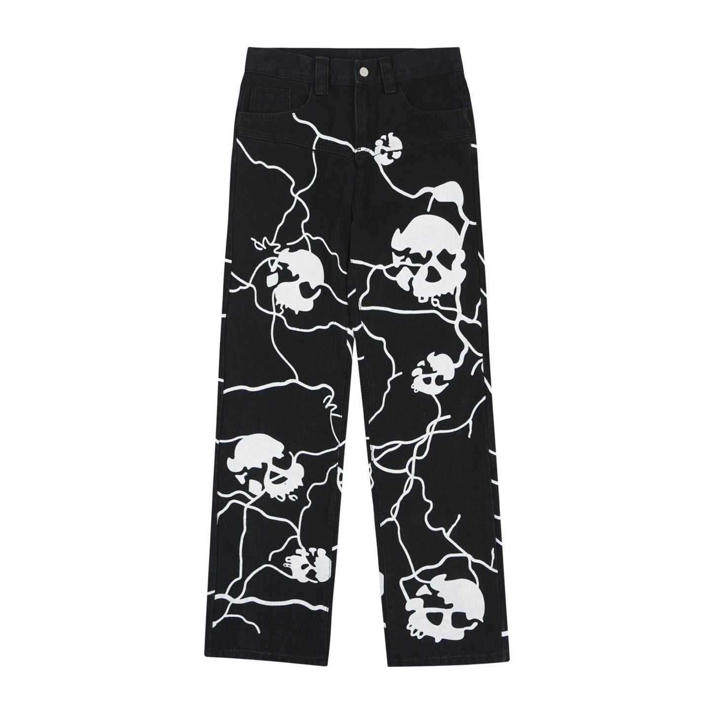 Printed Skull Dark High Street Design Straight-leg Pants