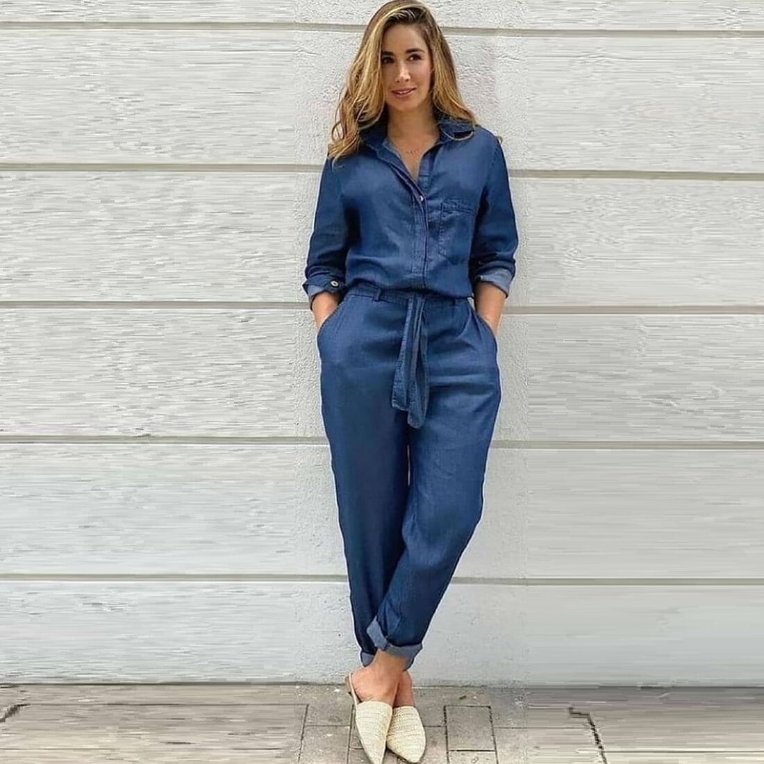 New Style Ladies Denim Overalls With Shirt With Belt