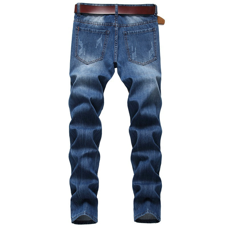 Fan Stitching Ripped Jeans