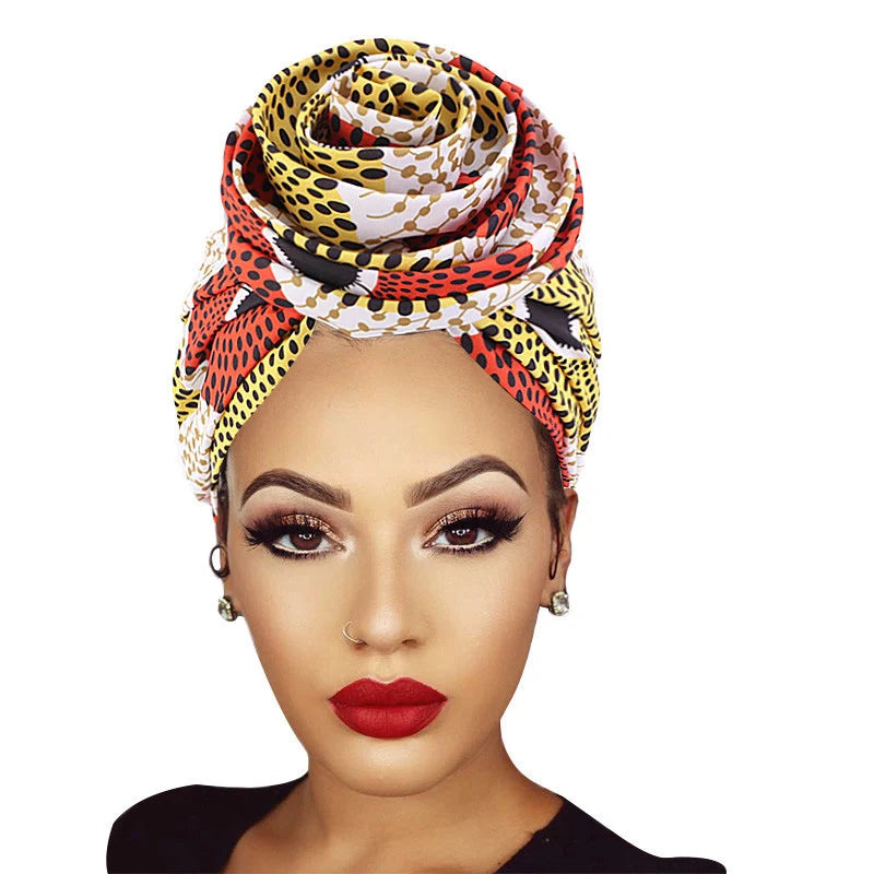 Women's Big Flower African Headwraps Satin Lining Africa Pattern
