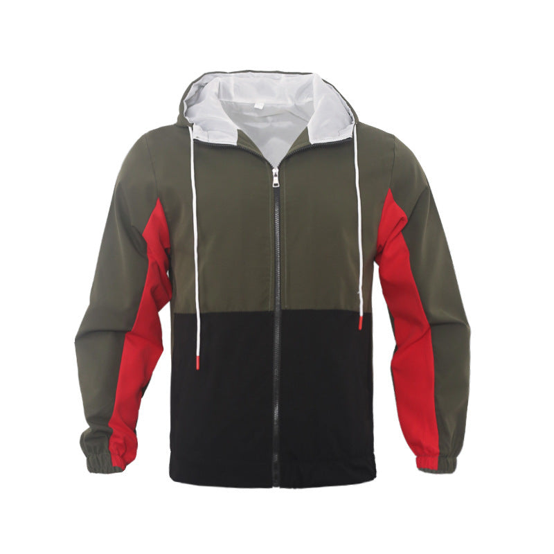 Men's Polo Collar Contrast Color Double-layer Hooded Jacket