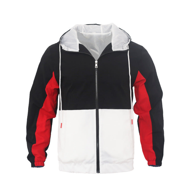 Men's Polo Collar Contrast Color Double-layer Hooded Jacket