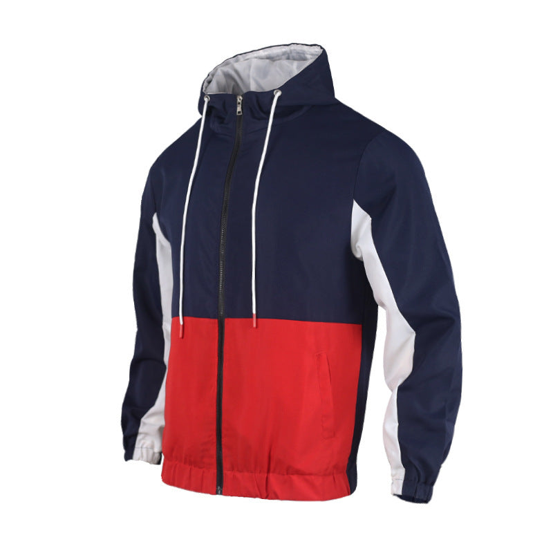 Men's Polo Collar Contrast Color Double-layer Hooded Jacket