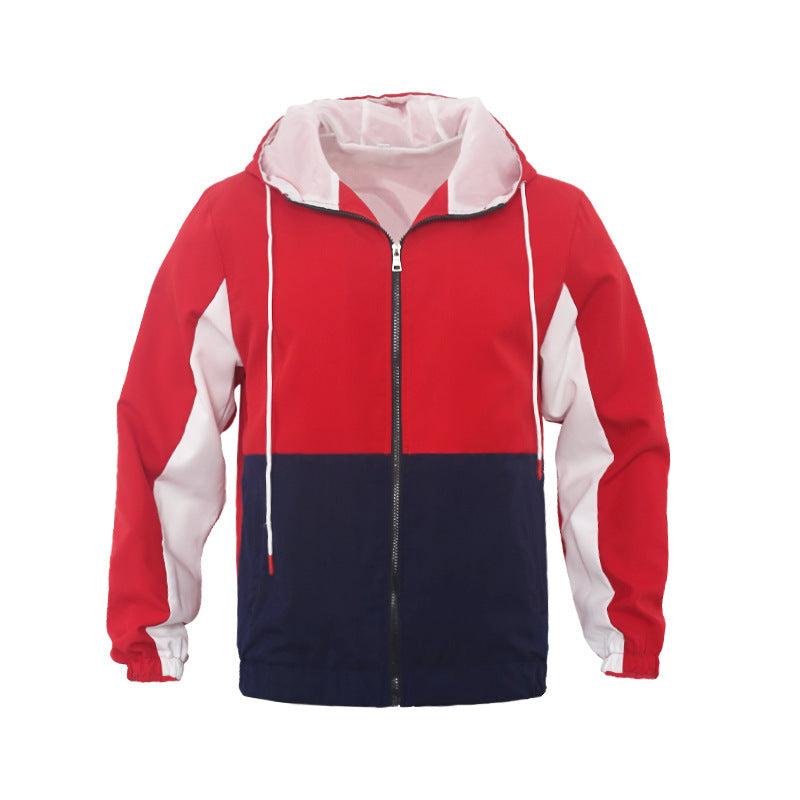 Men's Polo Collar Contrast Color Double-layer Hooded Jacket