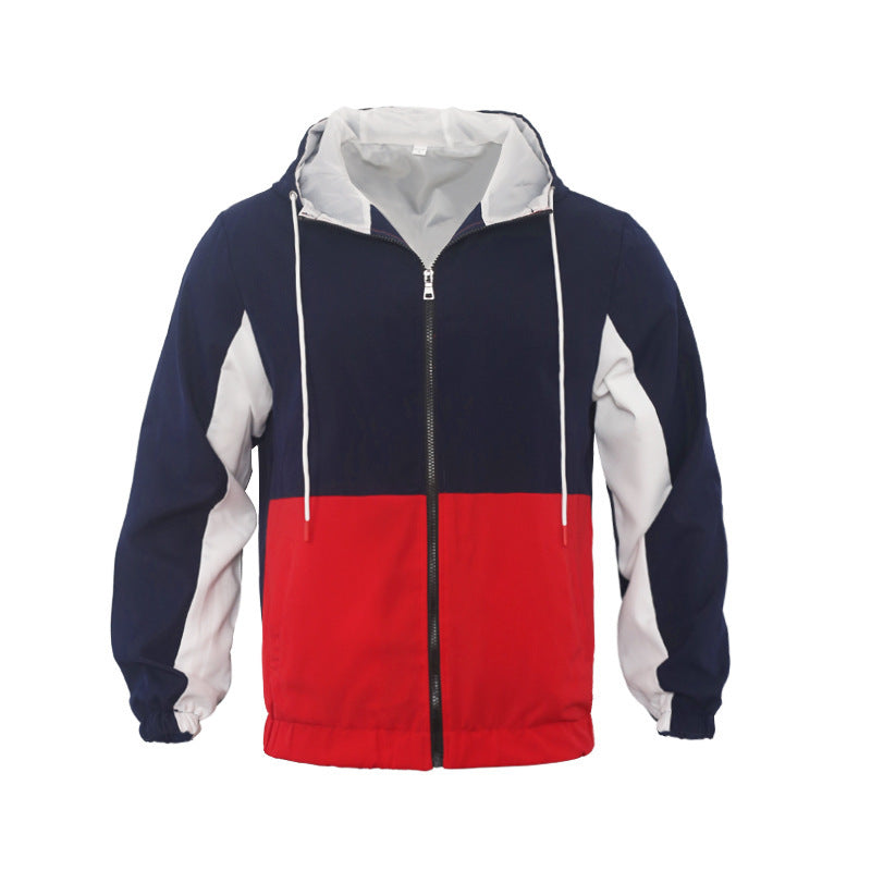 Men's Polo Collar Contrast Color Double-layer Hooded Jacket